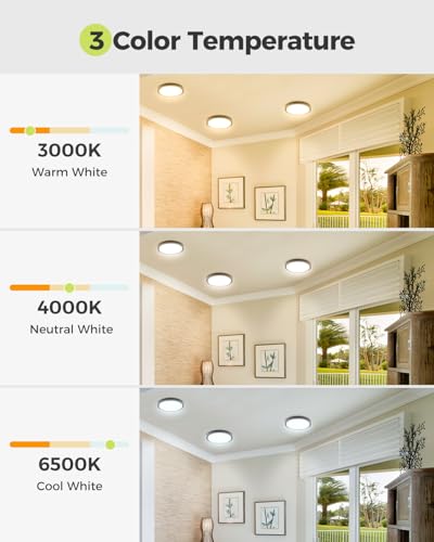 6PACK LED Flush Mount Ceiling Light, 3000K-4000K-6500K & 100W Equivalent Disc Closet Ceiling Light Fixture 7Inch 15W 1500LM Low-Profile Ceiling Fixture for Bathroom Hallway Bedroom Kitchen Basement - color: Black, size: 7Inch-6pack