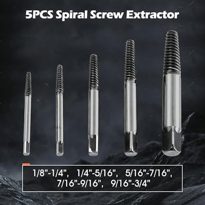 5-Piece Spiral Screw Extractor Set, Left Hand Drill Bit Tool for Removing Broken Studs, Bolts & Screws, Easy Out Damaged Fastener Removal Kit - size: 5PCS