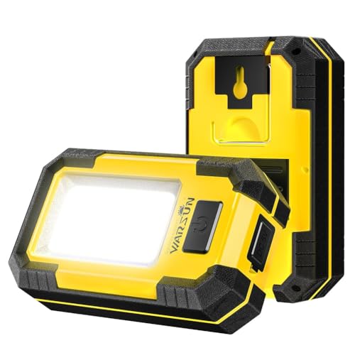 WARSUN 2 PC Portable LED Rechargeable Work Light,Magnetic Base & Hanging Hook, 30W 1200Lumens Super Bright, 5000K, for Car Repairing,Camping,Hiking,Backpacking,Fishing,Hurricane, Yellow - color: Yellow+Yellow