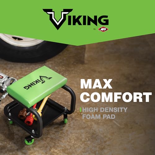 AFF Viking Rolling Shop Stool - Garage Stool on Wheels for Mechanics - Ergonomic Padded Seat - Tool Organizer Tray - 300 lbs Capacity (Multiple Styles) - style: Mechanics Roller Seat