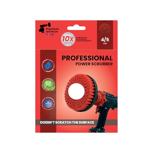 Premium Drill Brush Professional– 2in1 for Drill & Angle Grinder Stiff 6 in Red | Scratch-Free Outdoor Cleaning Brush for Patio Bricks, Lawn Mowers, Car Wheels, Pool Tiles and Boat Hulls - color: Red