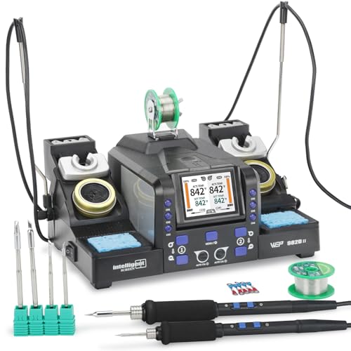 WEP 982D-II 2-In-1 Micro Soldering Kit with Type-210 and 245 Micro Soldering Iron; Automatic Calibration, Adaptive Display Mode, 3 Pre-set Channels, Dynamic LCD Display, Automatic Sleep Mode and More