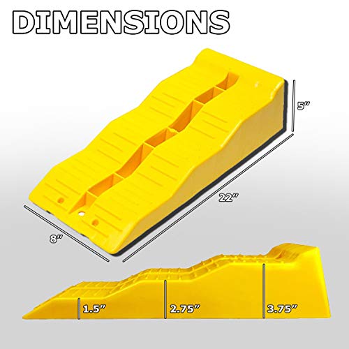 VaygWay RV Leveling Ramps– Automotive Camper Trailer Leveler Wheel Chock – Stabilizing Uneven Ground and Parking – 2 Pk Yellow Auto Blocks for Trailer Car SUV