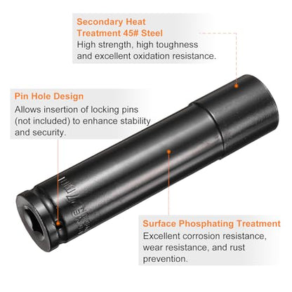 HARFINGTON 3pcs 6-Point Deep Impact Socket 1/2" Drive 27mm Metric Socket 6" (150mm) Extra Long Heat-Treated 45# Steel for Home Auto Spindle Axle Hex Nuts Bolts Repair, Black - size: 27mm + 6" Long