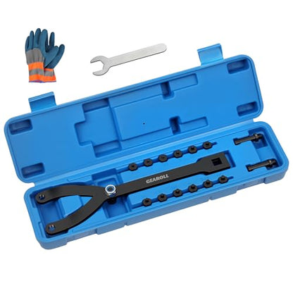 15PCS Pulley Holder Tool Kit, Universal Pin Spanner Wrench Set, 1/2" Drive Ratchet Adjustable Spanner Wrench with Variable Pins fits Camshaft Pulleys, Fan Clutch Removal Wrench Tool