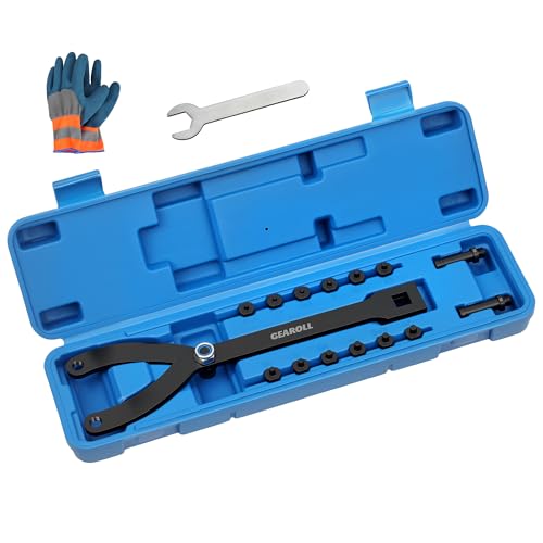 15PCS Pulley Holder Tool Kit, Universal Pin Spanner Wrench Set, 1/2" Drive Ratchet Adjustable Spanner Wrench with Variable Pins fits Camshaft Pulleys, Fan Clutch Removal Wrench Tool