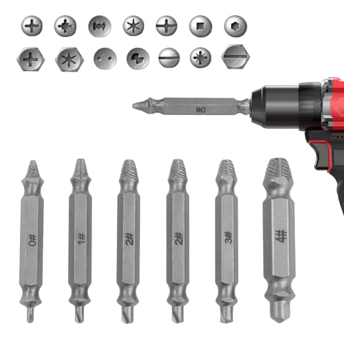 Waziaqoc 6PCS Damaged Screw Extractor Set | Remover for Stripped Screws Nuts & Bolts, Drill Bit Tools for Easy Removal of Rusty & Broken Hardware