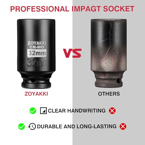 1/2" Drive 32mm Deep 6 Pt CR-MO Metric Impact Socket for Axle Nuts - size: 32mm, style: 1/2" Drive Deep