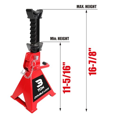 Big RED Torin 3 Ton Steel Heavy Duty Jack Stands: Double Locking Pins - Red, 1 Pair (2 Pack) - size: 3 ton, style: Double Locking Heavy Duty