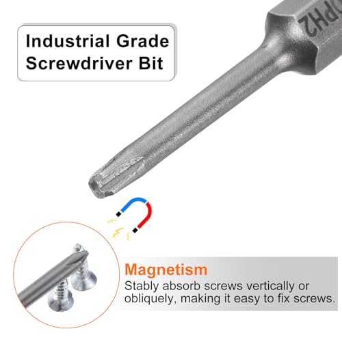 HARFINGTON 5pcs #2 Phillips Screwdriver Bit PH2 1/4" Hex Shank 2" (50mm) Long Magnetic S2 Steel Industrial Grade Screw Driver Bit Cross Head Electric Drill Bits 0.118" (3mm) Rod - size: PH2 x 50mm x 3mm