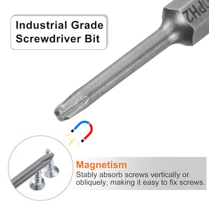 HARFINGTON 5pcs #2 Phillips Screwdriver Bit PH2 1/4" Hex Shank 2" (50mm) Long Magnetic S2 Steel Industrial Grade Screw Driver Bit Cross Head Electric Drill Bits 0.118" (3mm) Rod - size: PH2 x 50mm x 3mm