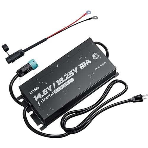 LiTime 12V(14.6V) & 16V(18.25V) 10A Mountable LiFePO4 Battery Charger, IP65 Waterproof, AC to DC Fast Charger with Adjustable Voltage, Smart BMS Activation & LED Indicator - size: 12V16V 10A