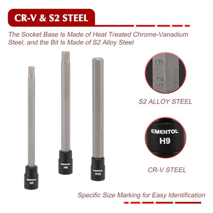 EMENTOL 20PCS 3/8-Inch Drive Hex Bit Long Socket Set, Allen Socket Set, CR-V, S2 Alloy Steel Bit, SAE/Metric, 3mm - 12mm, 1/8"-7/16" - size: Regular Hex Bit 3mm - 12mm & 1/8"-7/16"