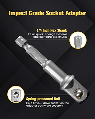 BOEN Impact Grade Socket Adapter Set, 6-PCS Drill Bit Adapter with Bit Holder, Sizes 1/4", 3/8", 1/2", 1/4-Inch SAE Hex Shank, Cr-V, for Cordless Drill & Screwdriver, Power Drill & Driver - size: 6PCS SAE