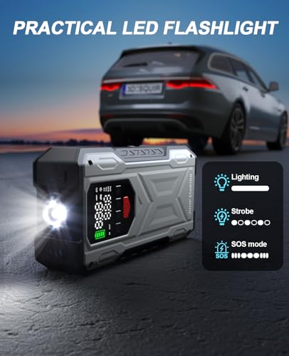 4000A Jump Starter with Air Compressor, Car Battery Charger for 12V Vehicles Up to 9.0 Gas&8.0L Diesel, 150PSI Auto-Shutoff Tire Inflator, Portable Battery Booster with Smart Jumper Cable, LED Lights