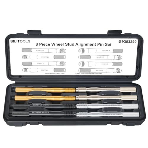 BILITOOLS 8pcs Wheel Hanger Alignment Pin Set, M12 & M14 for Lug Bolts | Carbon Steel, M12x1.25/1.5 & M14x1.25/1.5, Knurled Grip, Precision Threads, for BMW/Mercedes/VW/Audi/Ford/Volvo - style: Wheel Hanger Alignment Pin Set