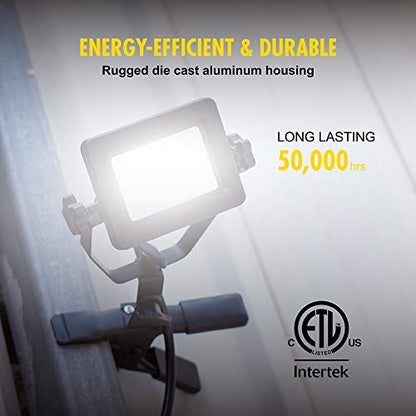 1200 Lumens Portable LED Clamp Work Light with 5ft 120V AC/60Hz Power Plug, Lightweight Design, Suitable for wet location, 10 Watts, 5000K Daylight, ETL Certified