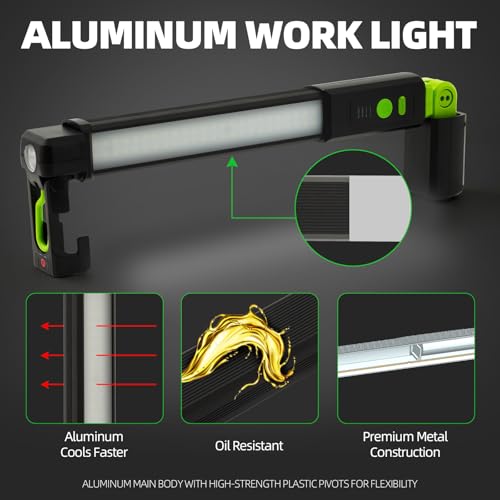 Magnetic Work Light,2500LM LED Underhood Work Light Bar with Hooks,4400mAh Rechargable Work Flashlight for Car Repair, Underhood, Workshop, Emergency