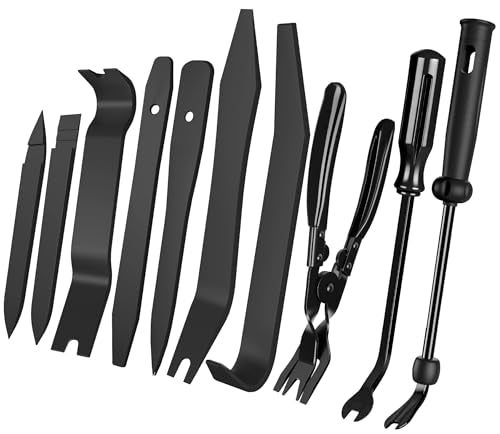 10 Pcs Car Trim Removal Tool Kit with Non-Scratch Plastic Pry Tool and Auto Clip Pliers, Automotive Car Trim Rivet Clip Removal Tool for Door Panel Dashboard Body Repair Kit -Black - color: Black