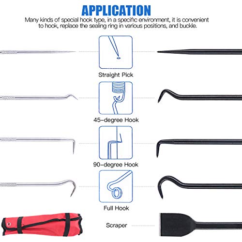 Glarks 10 In 1 Heavy Duty Hook and Pick Set, 9Pcs Precision Scraper, Hook and Pick with a 19 to 69 CM Telescopic Magnetic Pickup Tool For Removing Gaskets, Springs, Oil Seals, O-rings