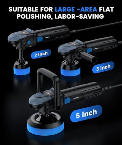 Mini Buffer Polisher, 750W Rotary Polisher 2"/3"/5" Plate for Car Detailing | Polishing Machine with 27 Accessories, 6 Speeds (800–2800 RPM), M16 Thread Extension Shaft for Car Boat Polishing/Waxing