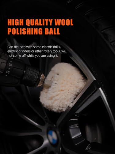 Wool Polishing Ball, 1Pc Heavy Cutting Wool Polishing Cone, SPTA Low Heat Car Wheel Hub Drill Wool Polishing Ball, Wool Polishing Cone for Car Detailing, Fast Oxidation & Scratch Removal -PT124 - color: Wool Polishing Cone