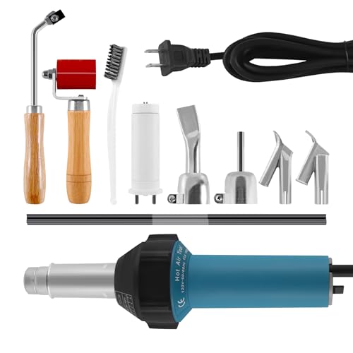 1600W Plastic Welder Kit Hot Air Gun – Adjustable Temperature 40–650°C – for Bumper, Tarpaulin, Kayak, Vinyl Floor Repair – Includes PE/PVC Welding Rods, Nozzles & Brush - size: 1600W w/ 2 extra accessories
