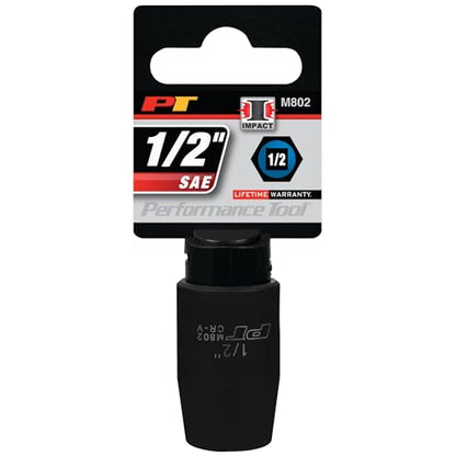 Performance Tool M802 1/2 Drive 1/2 6-Point Impact Socket for Heavy Duty Jobs - Durable, Corrosion-Resistant, and Easy to Use - size: 1/2", style: Impact
