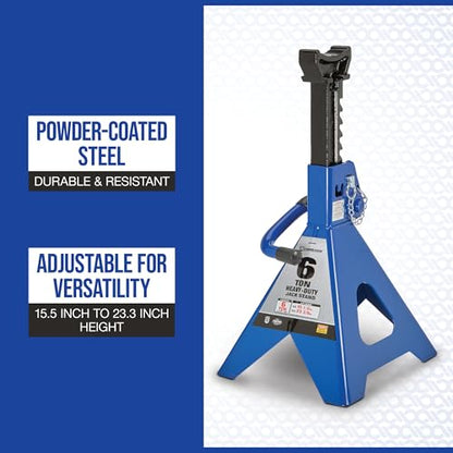 Strongway Double-Locking 6-Ton Jack Stands, 12,000-Lb. Capacity, 1 Pair | Controlled lifting and positioning, Professional garage use, Stable service support, Durable steel construction - style: 6 Ton