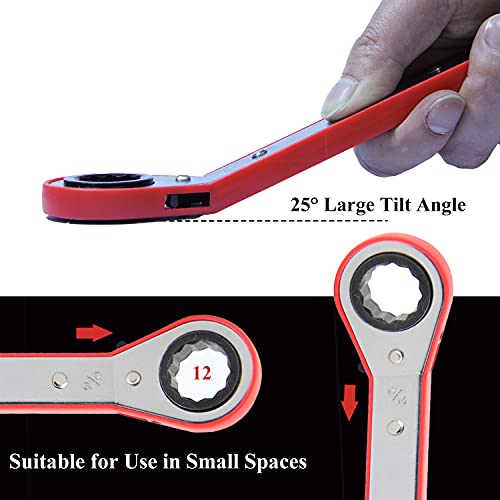 MacWork 5-Piece Offset Ratcheting Wrench Set ，Five Colors Reversible Universal Ratchet Double Ring Spanners,Professional Heat Treated Alloy Steel SAE Combination - size: SAE