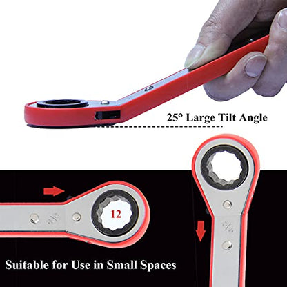 MacWork 5-Piece Offset Ratcheting Wrench Set ，Five Colors Reversible Universal Ratchet Double Ring Spanners,Professional Heat Treated Alloy Steel SAE Combination - size: SAE