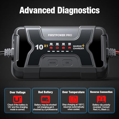 Marine Battery Charger 10X1: 1-Bank, 10A Onboard Charger - 10A Per Bank, 12V Waterproof Boat Battery Charger for SLA/AGM, Lithium, Calcium - Charged 24/7 - size: 1 Bank(10A)