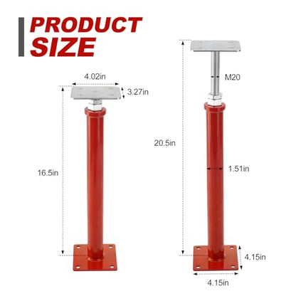 Screw Jacks Home Leveling, 16.5-20.5" House Floor Jacks 6600lbs | Adjustable Floor Joist Jacks for Crawl Space 2 Pack, Red - size: 2X