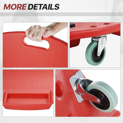 Mechanic Creeper 47 Inch, Low Profile Under Car Rolling Creeper with Padded Headrest and Tool Trays, 300 LBS Capacity, Ergonomic Body Design, Red