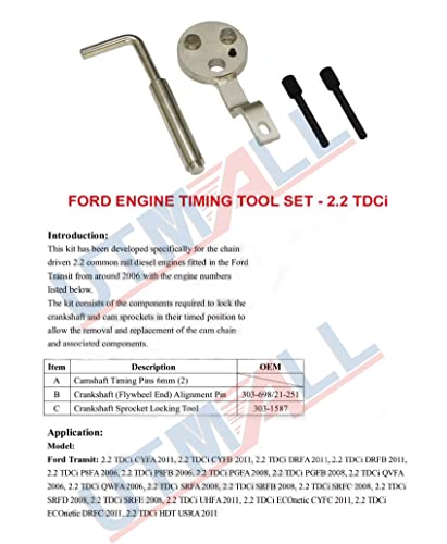 Diesel Engine Timing Tool Cam Crankshaft Locking Tool Set Kit Compatible with Ford Transit 2.2 TDCi Chain Alignment from Around 2006