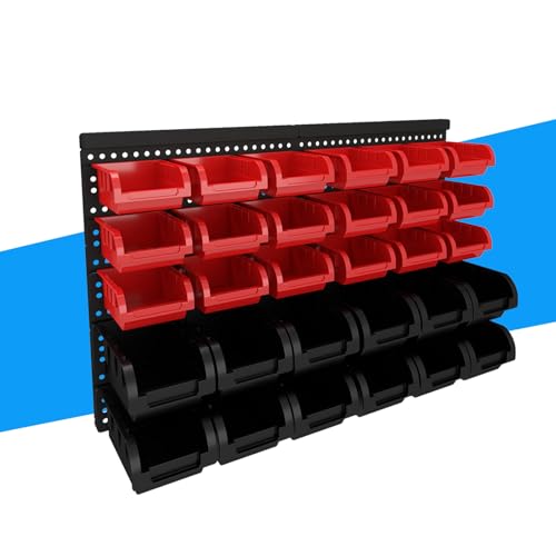 30Pcs Plastic Wall Mounted Storage Bins Parts Rack Nuts And Bolt Bins Organizer For Shop Garage for Screws, Nuts, Bolts, Nails, Beads, and Small Hardware Parts (RED+BLACK, 30) - color: Red+Black, size: 30