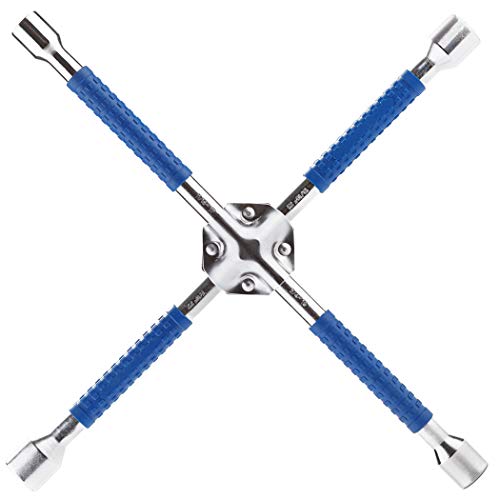 CARTMAN 18 Inch Heavy Duty Non-Slip 4-Way Universal Cross Lug Wrench | Non-slip grip ensures secure hold while loosening lug nuts, robust cross structure for effortless roadside tire replacement - size: 18" Blue