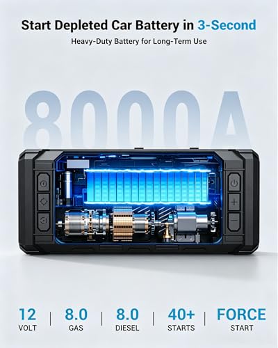 AVAPOW Jump Starter with Air Compressor, 8000A 150PSI Car Battery Jump Starter Portable with 4" HD Display 12V Jump Box & Battery Booster (8L Gas/8L Diesel) with Auto-Shutoff Tire Inflator - color: 8000A
