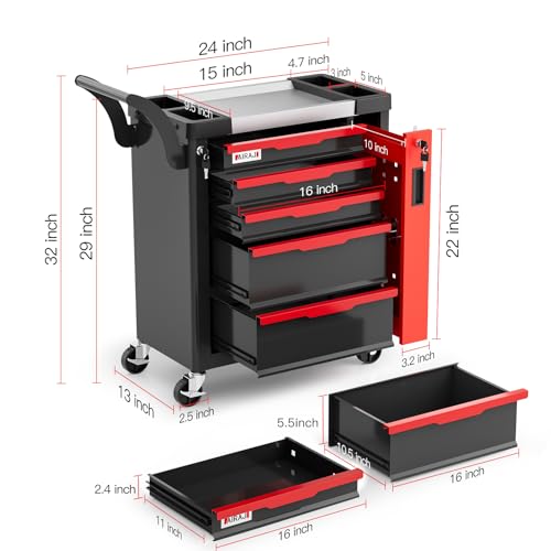 5-Drawer Tool Chest with Wheels, Rolling Tool Chest with Side Drawer,Tool Cabinet Drawers lockable,Tool Cart with Top compartment,for Garage Storage,Workshop,Home,Safety Rounded Corner Anti-collision - style: 5-Drawer