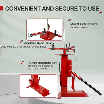 Manual Tire Changer, Portable Bead Breaker Tool for 8"-16" Tires | Heavy-duty steel construction with reinforced rectangular base for stable tire mounting and long-lasting durability - size: for 4" - 16.5" Tires