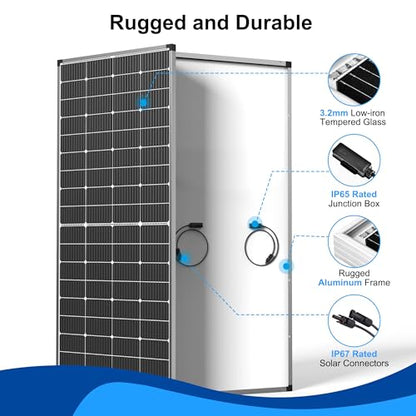 Solar Panel 250W 12 Volt 10BB Cell,Monocrystalline High-Efficiency 250 Watt 12V PV Module Power Charger for RV Caravan Marine Camper Rooftop Farm Battery and Other Off-Grid Applications - size: 250W