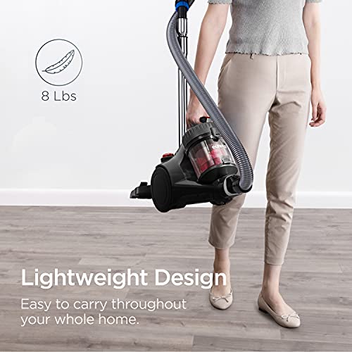 Eureka Bagless Canister Vacuum Cleaner, Lightweight Vacuum for Home, Red | NEN110D WhirlWind, Lightweight, Power Suction, ≤82 dBA. HEPA, 2.5L Dust Container, 2-in-1 Vac for Hard Floors, Carpets - color: Red