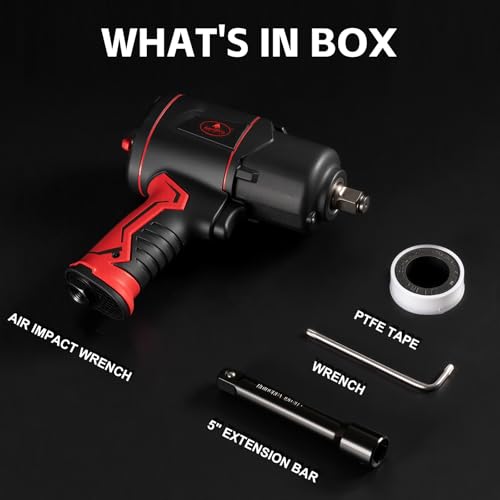 AEROPRO TOOLS 1/2-Inch Composite Air Impact Wrench(A315), Twin Hammer, 1220 FT-LBS Max Loosening Torque, 8000RPM, Pneumatic Impact Gun, for Auto Repair, Tire Shop (Lightweight Housing) - style: 1220 ft-lbs | Lightweight Housing