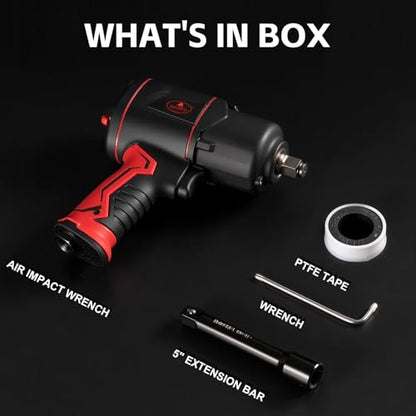 AEROPRO TOOLS 1/2-Inch Composite Air Impact Wrench(A315), Twin Hammer, 1220 FT-LBS Max Loosening Torque, 8000RPM, Pneumatic Impact Gun, for Auto Repair, Tire Shop (Lightweight Housing) - style: 1220 ft-lbs | Lightweight Housing