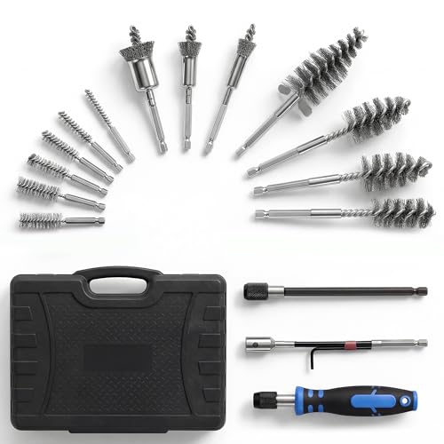 17 PCS Fuel Injector Cleaner Kit, Bore Brush, Stainless Steel Injector Bore Cleaning Kit, Seat and Shaft Cleaning Set, Two-Stage Brushes, Helix Brushes