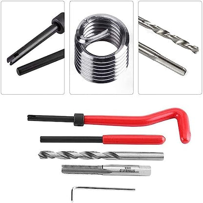 30Pcs Thread Repair Kit M5X0.8mm Thread Insert Metric Stripped Thread Repair Drill Tap Hand Tool Kit Helicoil Insertion Tool Thread Restoring Kit
