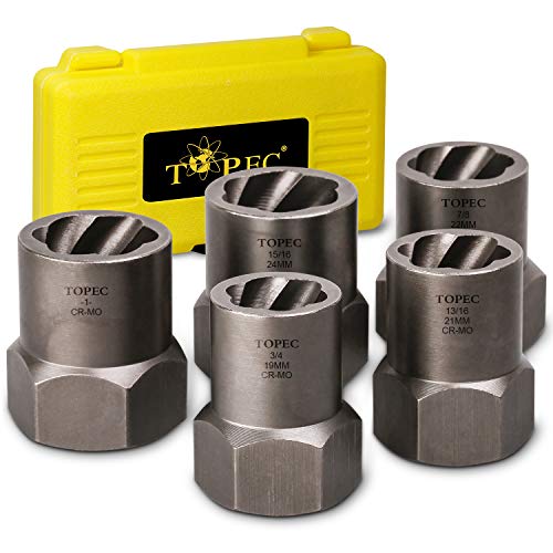 Topec 5-Piece Heavy Duty Bolt Remover Set, 1/2" Drive Impact Extractor Set, Perfect Tool Kit for Removing Stripped, Damaged, Rounded off and Rusted Bolts & Nuts, and Shorter Profile Lug Nuts - color: 5-piece