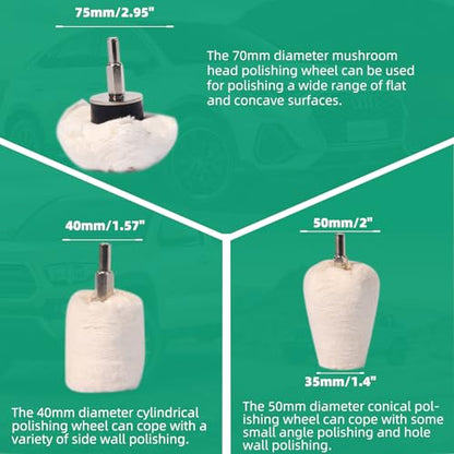 Buffing Pad Polishing Wheel Kits,with 1/4" Hex Shank & Extend Bar | Extended Graspable Design, Providing Stable Control,Wheel Shaped Polishing Tool for Metal Aluminum,Stainless Steel,Chrome,etc