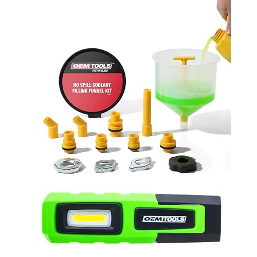 OEMTOOLS No-Spill Coolant Funnel Kit, Dual Mode 7" LED Work Light, 15 Piece Fluid and Oil Funnel Set, 600LM LED Flashlight, Allows Access to Hard-to-Reach Radiators