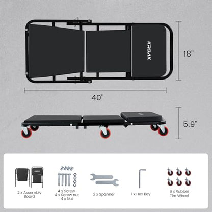 KROAK Creeper, 40 Inches 4 in 1 Z Creeper Seat 2025 Upgraded 450 lbs Capacity Garage Chair Adjustable Rolling Folding Car Creeper with 6 pcs 3" Wheels,Lay Down or Sit for Garage, Auto, Shop Repair - size: 40" 4 in 1